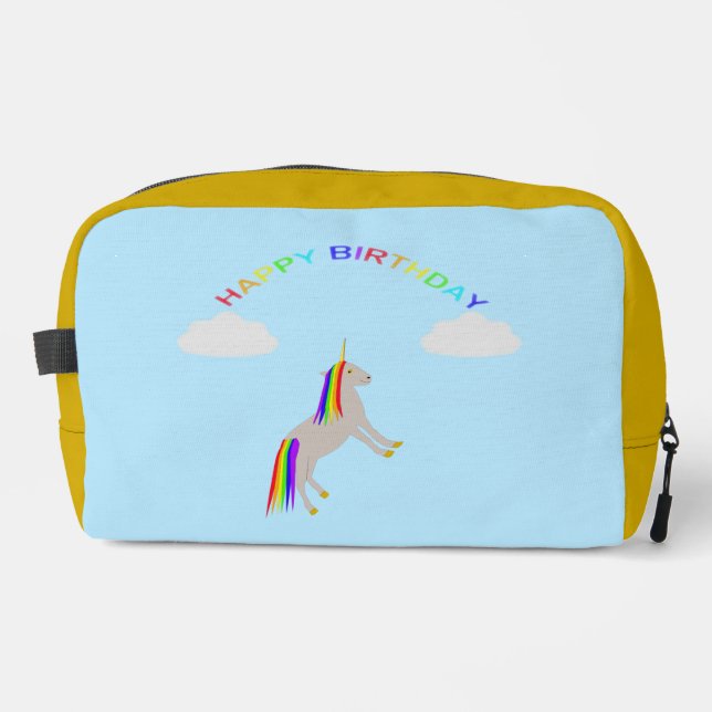 Fantasy Birthday Unicorn Rainbow and Clouds Dopp Kit (Front)