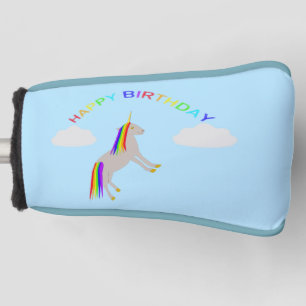 Fantasy Birthday Unicorn Rainbow and Clouds Golf Head Cover