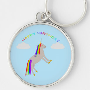 Fantasy Birthday Unicorn Rainbow and Clouds Keychain