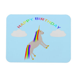 Fantasy Birthday Unicorn Rainbow and Clouds Magnet
