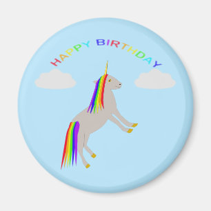 Fantasy Birthday Unicorn Rainbow and Clouds Magnet