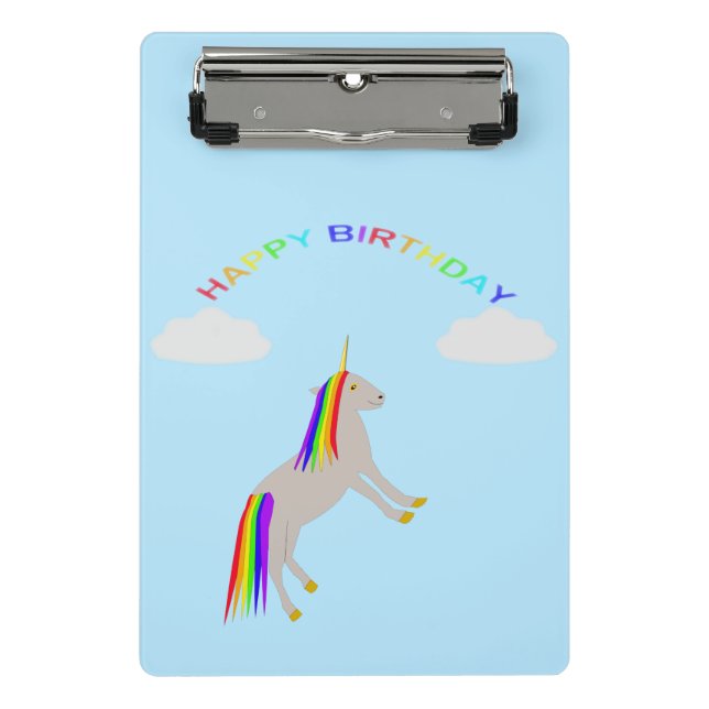 Fantasy Birthday Unicorn Rainbow and Clouds Mini Clipboard (Front)
