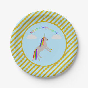Fantasy Birthday Unicorn Rainbow and Clouds Paper Plate