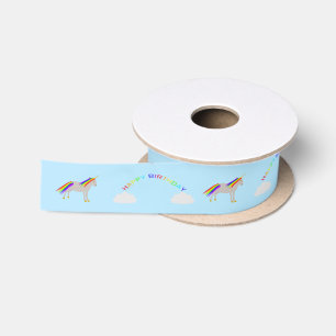 Fantasy Birthday Unicorn Rainbow and Clouds Satin Ribbon