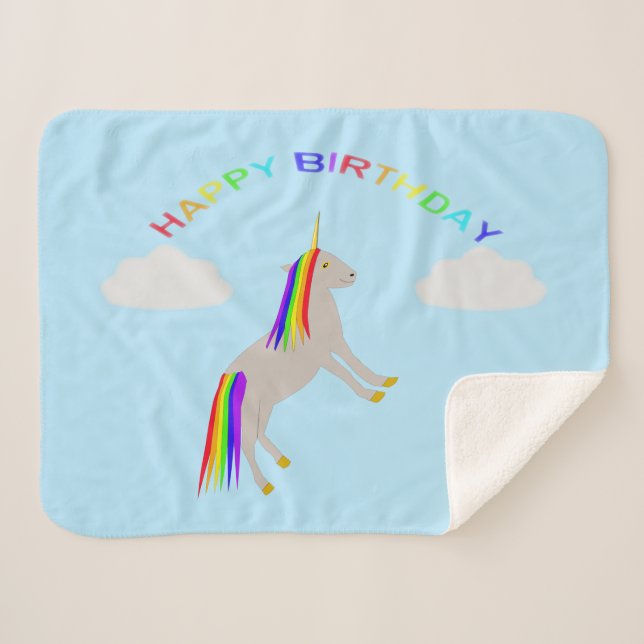 Fantasy Birthday Unicorn Rainbow and Clouds Sherpa Blanket (Front (Horizontal))