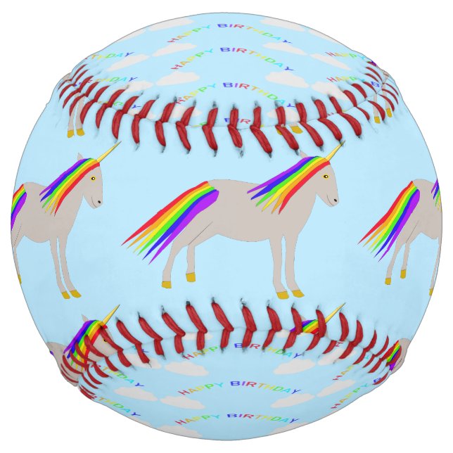 Fantasy Birthday Unicorn Rainbow and Clouds Softball (Front)