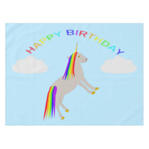 Fantasy Birthday Unicorn Rainbow and Clouds Tablecloth