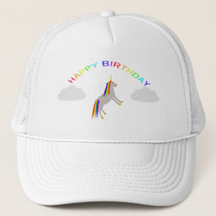 Fantasy Birthday Unicorn Rainbow and Clouds Trucker Hat