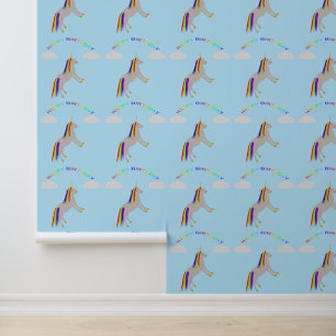 Fantasy Birthday Unicorn Rainbow and Clouds Wallpaper