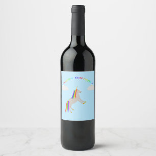 Fantasy Birthday Unicorn Rainbow and Clouds Wine Label