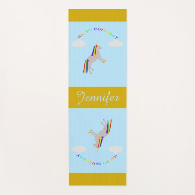 Fantasy Birthday Unicorn Rainbow and Clouds Yoga Mat (Front)