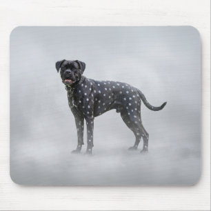 Fantasy Black Boxer Dog With Silver PolkaDots Mouse Pad