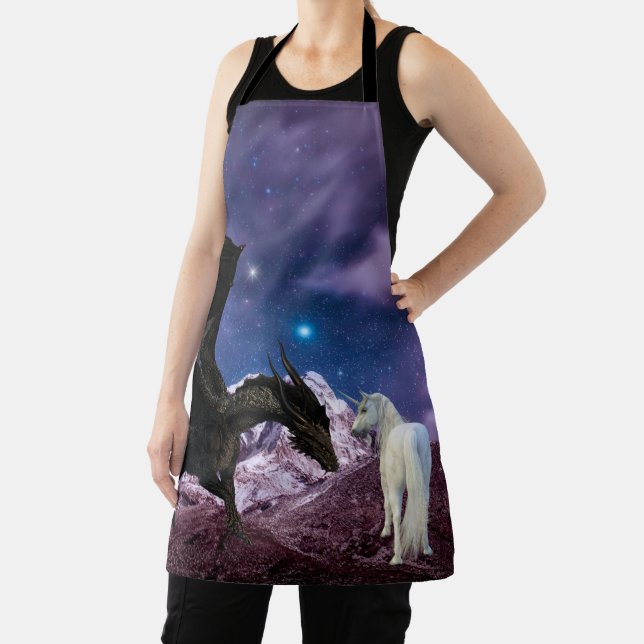 Fantasy Black Dragon Meets Unicorn Apron (Insitu)