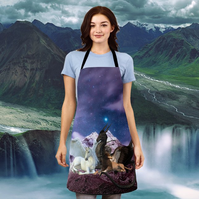 Fantasy Black Dragon Unicorn Griffin Flyers Apron (Creator Uploaded)