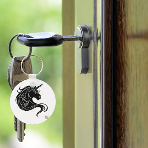 Fantasy Black Tribal Unicorn White Minimalist Keychain