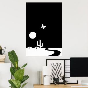 Fantasy Black/White Moonlight Butterfly Desert Poster