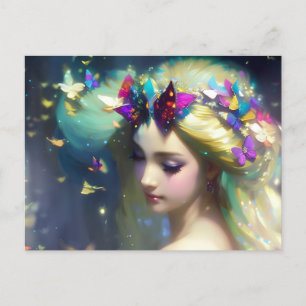 Fantasy Blonde Woman and Butterflies Postcard