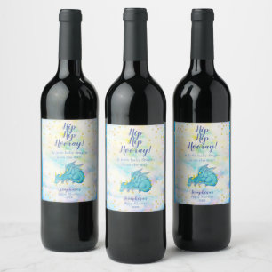 Fantasy Blue Boys Dragon Baby Shower Wine Label
