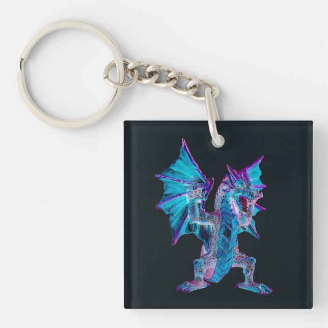 Fantasy Blue Fire Dragon  Keychain (Front)
