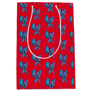 Fantasy Blue Fire Dragon Red Medium Gift Bag