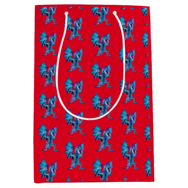 Fantasy Blue Fire Dragon Red Medium Gift Bag (Front)