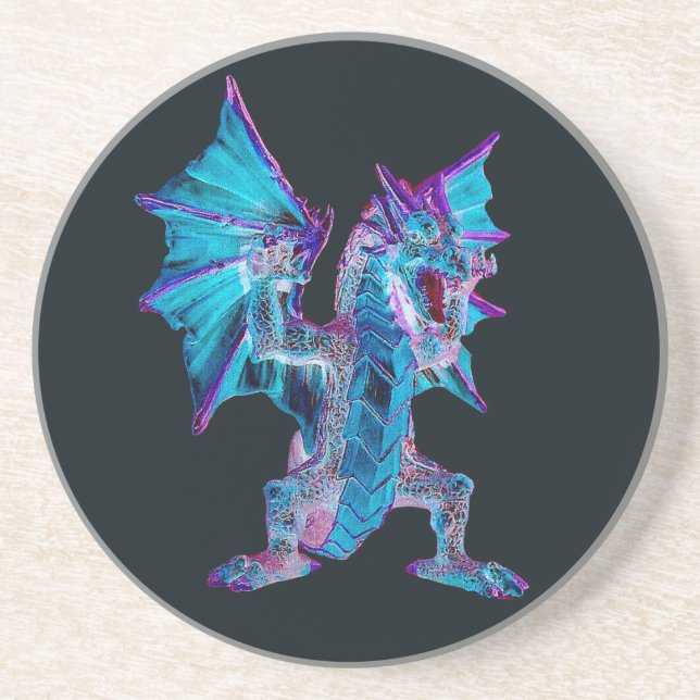 Fantasy Blue Fire Dragon Sandstone Coaster (Front)