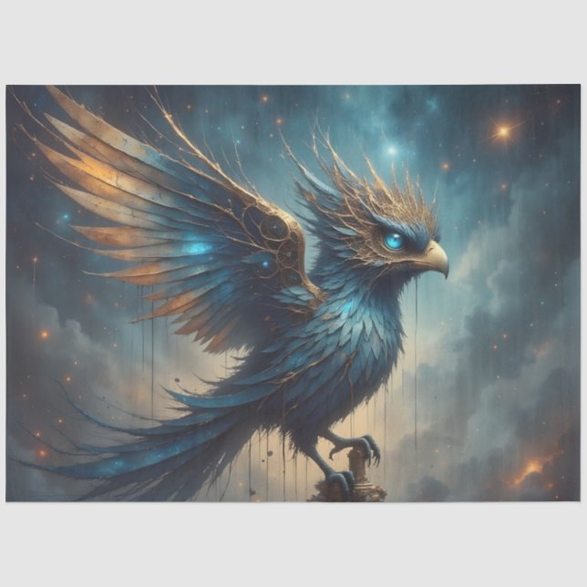 Fantasy Blue Phoenix Bird Decoupage Paper (Front)