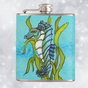 Fantasy Blue Sea Dragon Seahorse Seaweed Hip Flask