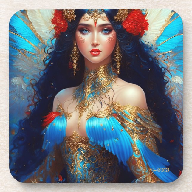 Fantasy Blue Water Fairy Mermaid Coaster (Front)