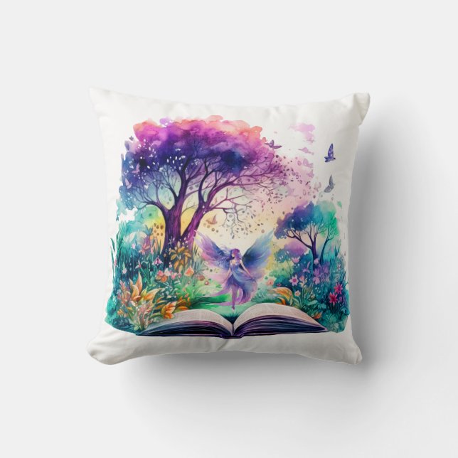 Fantasy Book Lover Fairy Throw Pillow (Front)