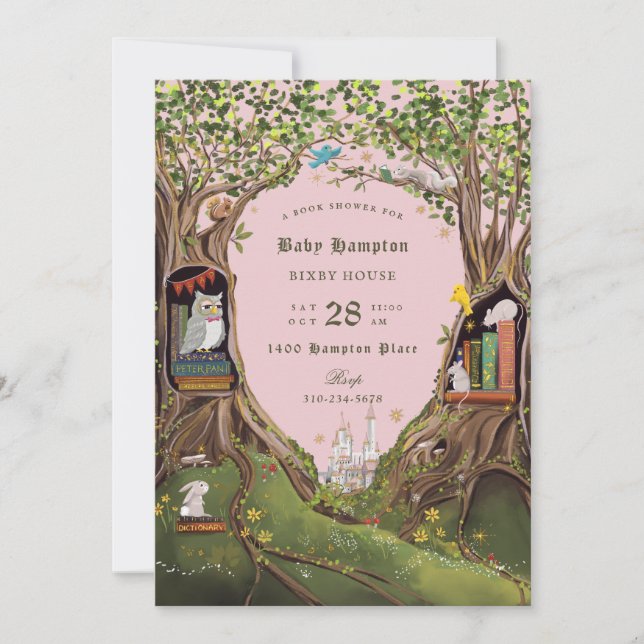 Fantasy Books for Baby Shower Pink Green Invitation (Front)