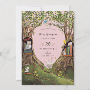 Fantasy Books for Baby Shower Pink Green Invitation