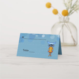 Fantasy Brightly Coloured Owl Blue Eyes Circles Place Card