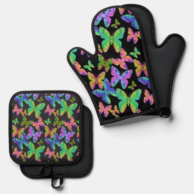 Fantasy Butterflies Oven Mitt & Pot Holder Set (Front/Back)