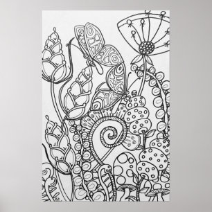 Fantasy butterfly, flower Colouring poster 16" x24