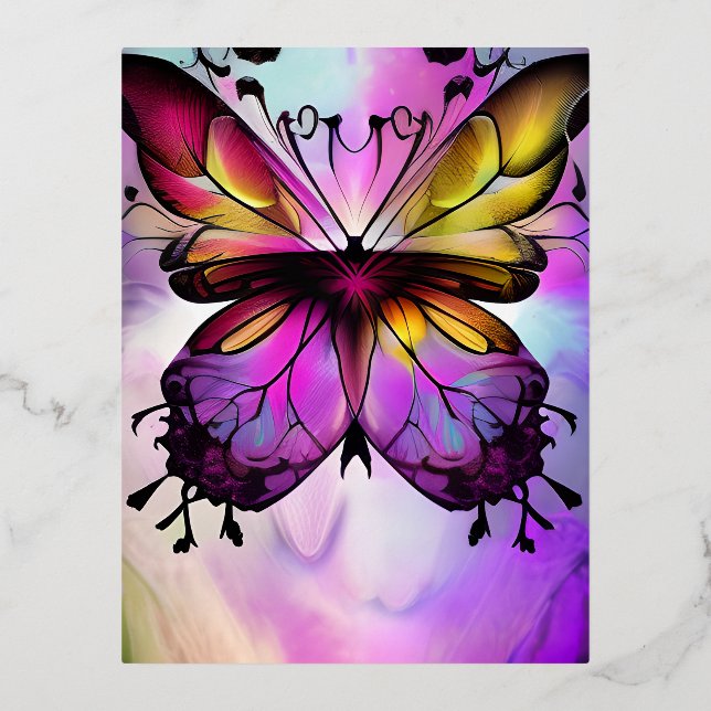 Fantasy Butterfly Graphic Foil Holiday Postcard (Front)