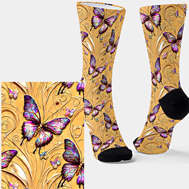 Fantasy Butterfly Mauve Iridescent Cream Textured  Socks (Creator Uploaded)
