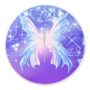 Fantasy Butterfly Pink & Purple Sparkle Ceramic Knob