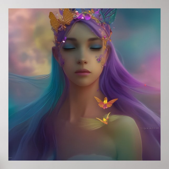 fantasy Butterfly wings Girl purple pink teal 2 Poster (Front)