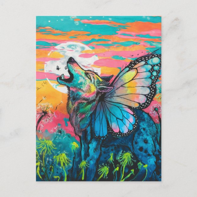 Fantasy Butterfly Wolf Postcard (Front)