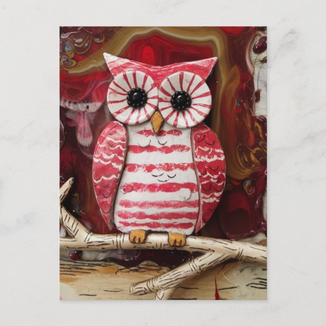  Fantasy Candy cane Owl encaustic Postcard (Front)