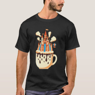 Fantasy Castle Coffee Cup Waterfalls Hot Air Ballo T-Shirt