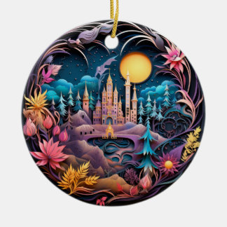 Fantasy Castle Decor, Quilled  Ceramic Ornament