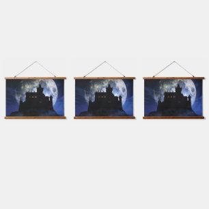 Fantasy castle during night hanging tapestry