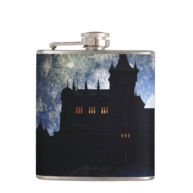 Fantasy castle during night hip flask (Front)