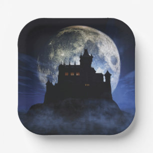 Fantasy castle during night paper plate