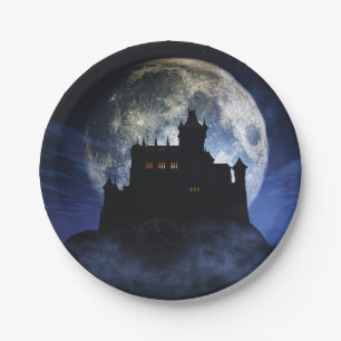 Fantasy castle during night paper plate