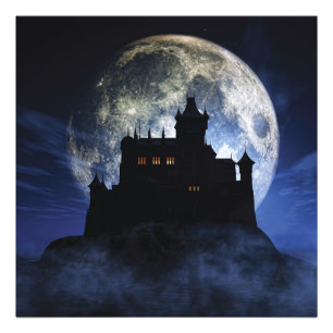 Fantasy castle during night photo print