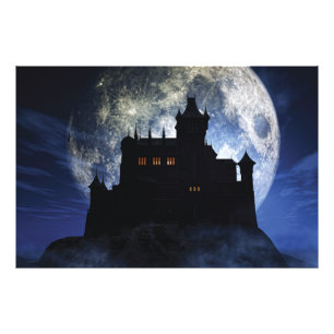 Fantasy castle during night photo print