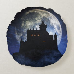 Fantasy castle during night round pillow